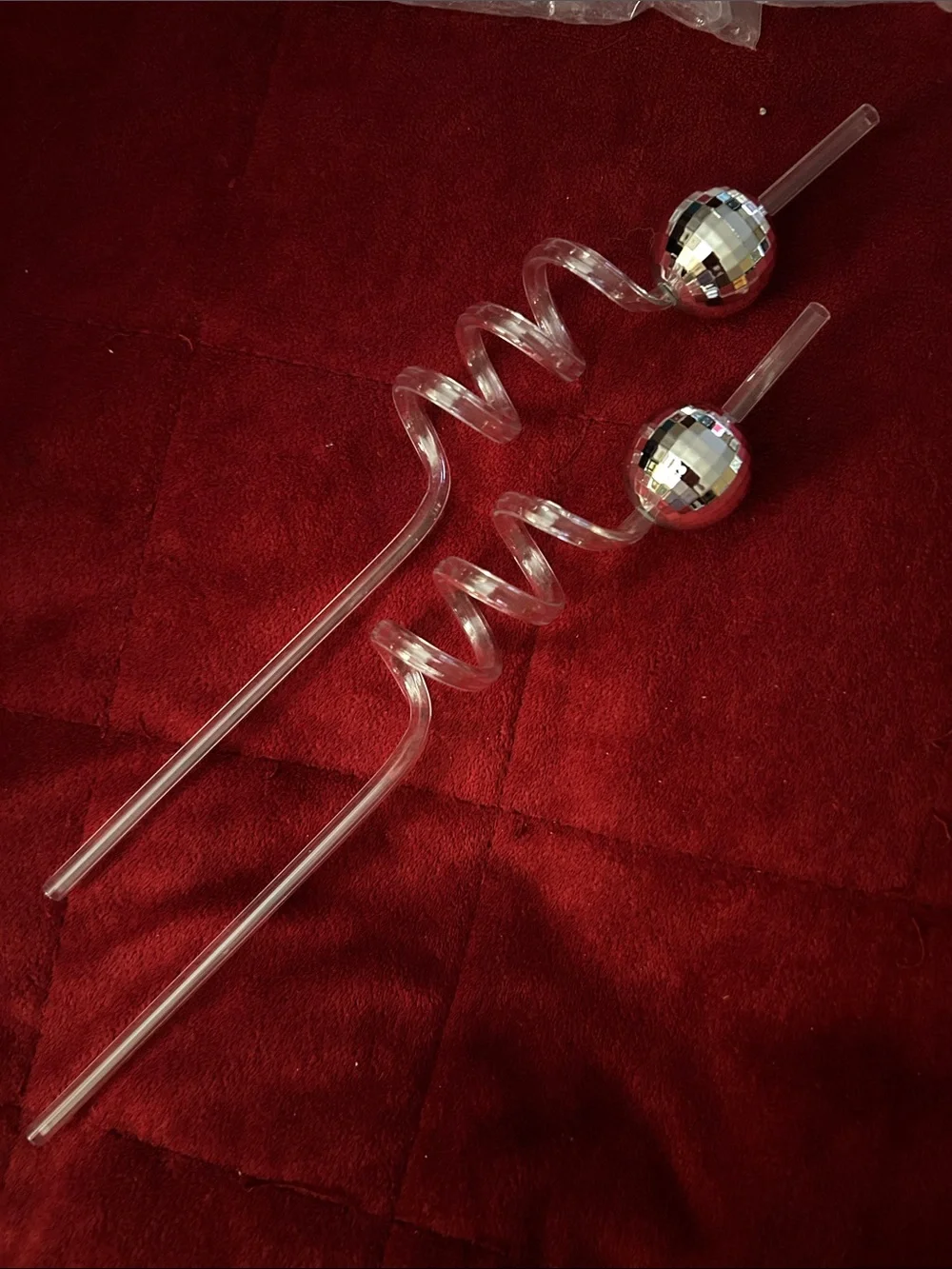 20 Spiral Drink Stirrers with Silver Disco Ball - 5 Pack of 4